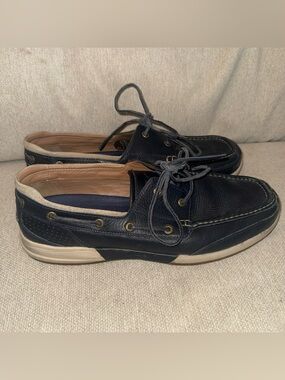 Tommy Bahama Relaxology Mens 12D Boat Shoe Navy Leather Casual Preppy TB7M00103